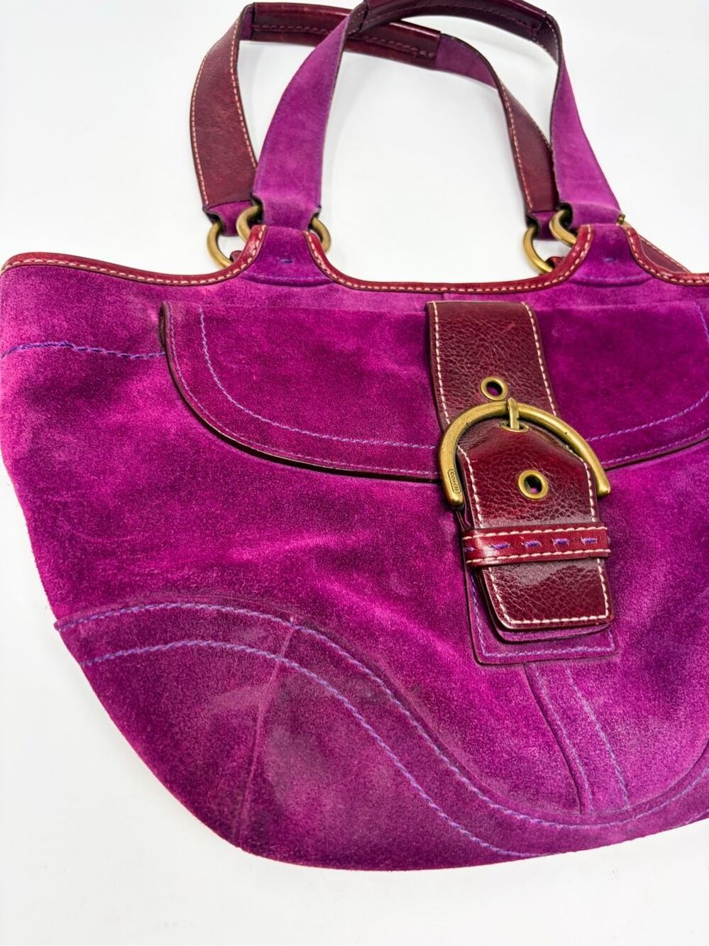 Vintage Coach Hampton Bucket Berry Purple Suede Leather Shoulder Bag VGUC - Picture 2 of 10